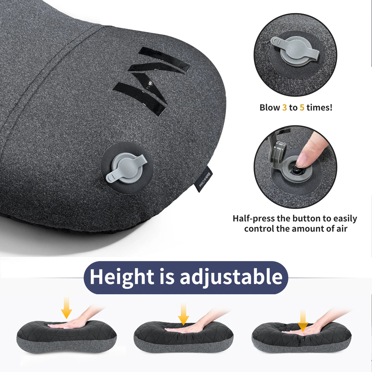 MAPLEAF Camping Pillow Inflatable Ergonomic Camp Pillow Removable Washable Cover Soft Lightweight Hiking Tent Pillow