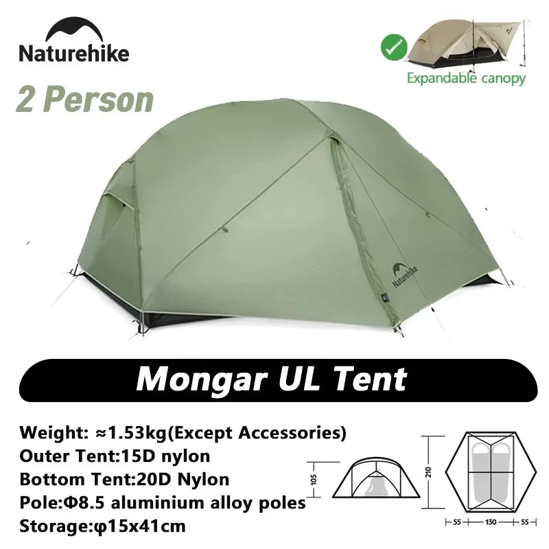 Naturehike Mongar 2 UL/PRO/Base Tent – Ultralight 2 Person Backpacking Tent - Bearkit