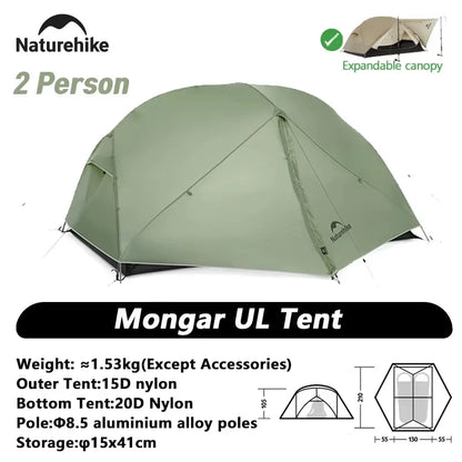 Naturehike Mongar 2 UL/PRO/Base Tent – Ultralight 2 Person Backpacking Tent - Bearkit