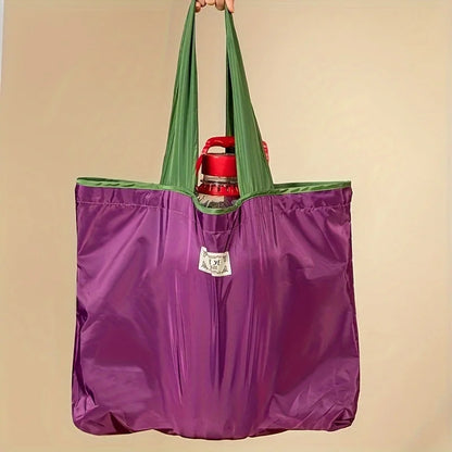 1-Pack Reusable Shopping Bag, Large Capacity Foldable Drawstring Eco-friendly Storage Bag, Casual Shopping Shoulder Bag