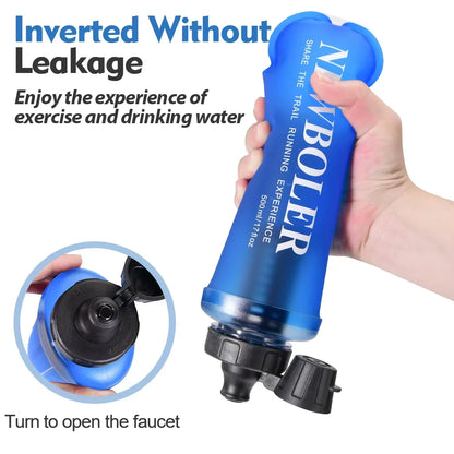 500ML Soft Water Bottle With Filter Ultralight Collapsible Water Filter Bottle Hydrapak Soft Flask for Hiking Camping Backpack