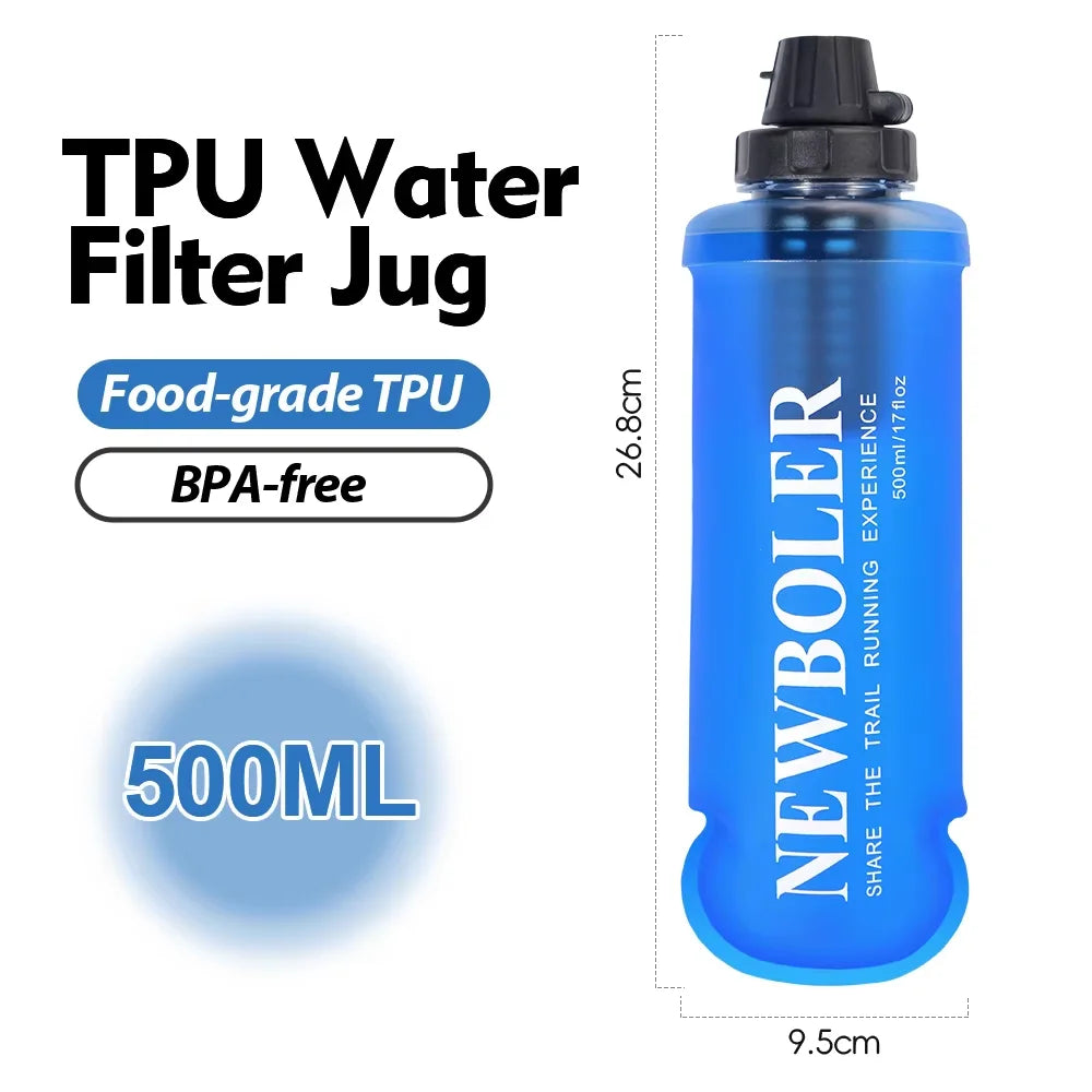 500ML Soft Water Bottle With Filter Ultralight Collapsible Water Filter Bottle Hydrapak Soft Flask for Hiking Camping Backpack