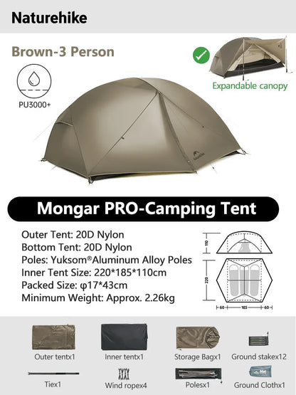 Naturehike Mongar 2 UL/PRO/Base Tent – Ultralight 2 Person Backpacking Tent - Bearkit