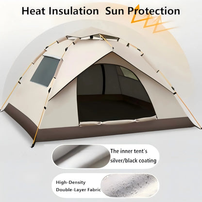 Automatic Pop-Up Camping Tent for 2–4 People – 2 Doors, 2 Mesh Windows & Mosquito Net