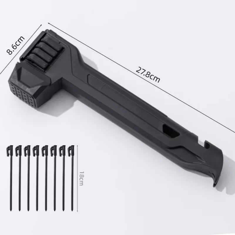 Outdoor Multi-functional Tent Stakes and Hammer, Campsite Stake Hammer, Plastic Stake Hammer, Hammer with 8 Stakes
