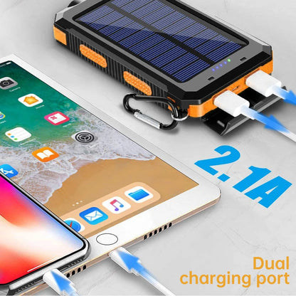 20000mAh Solar Power Bank Portable Solar Charger with Dual LED Flashlight & Compass Waterproof External Battery Pack for Mobile Phone Camping Hiking