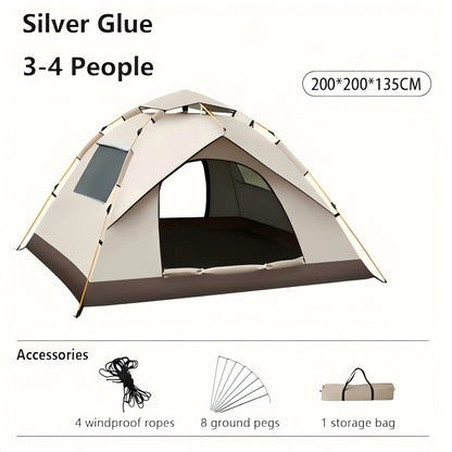 Automatic Pop-Up Camping Tent for 2–4 People – 2 Doors, 2 Mesh Windows & Mosquito Net