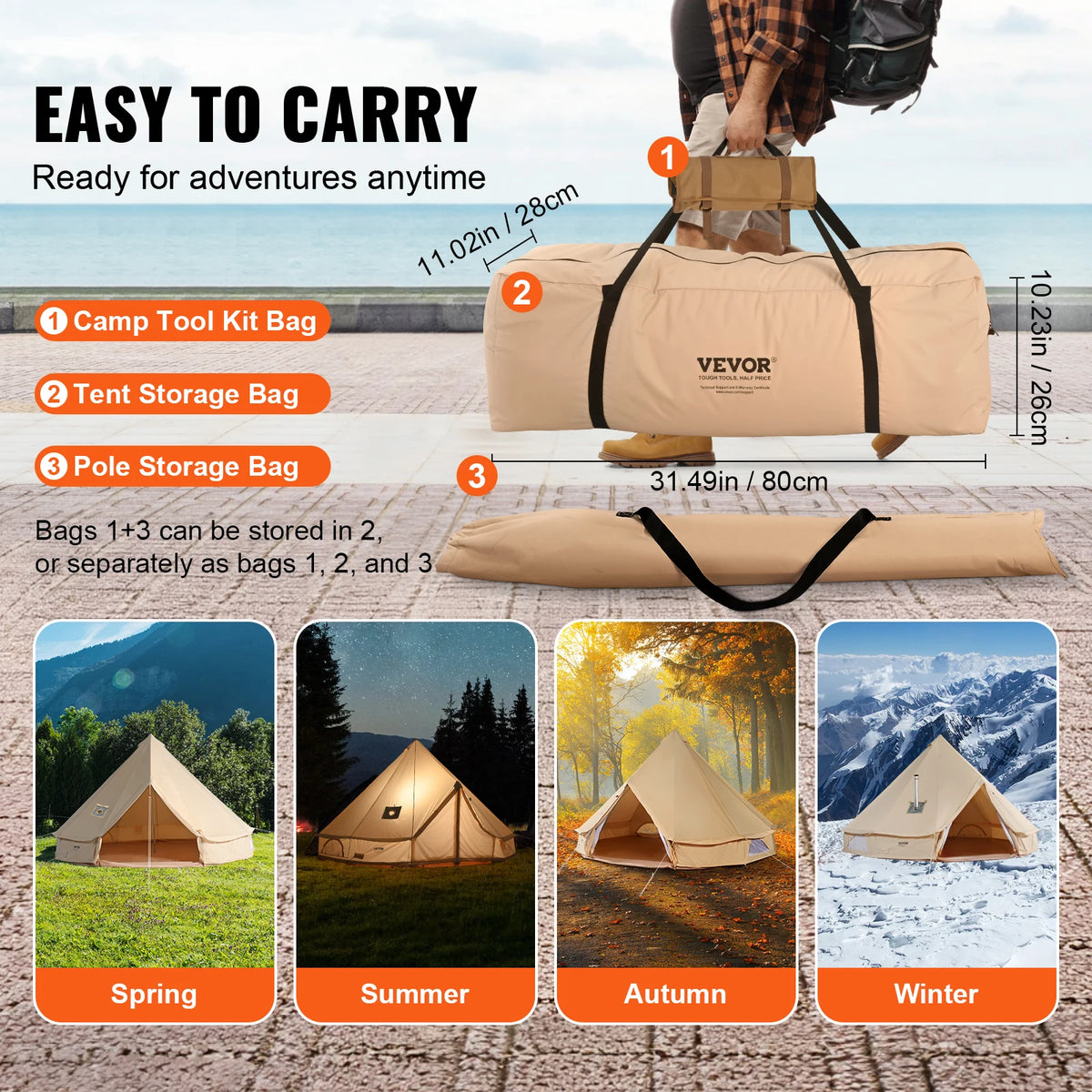 SucceBuy 3m Canvas Bell Tent – 4-Season Camping & Glamping Tent - Bearkit