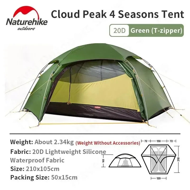 Naturehike Cloud Peak Camping Tent – Ultralight 2 Person 4-Season Tent - Bearkit