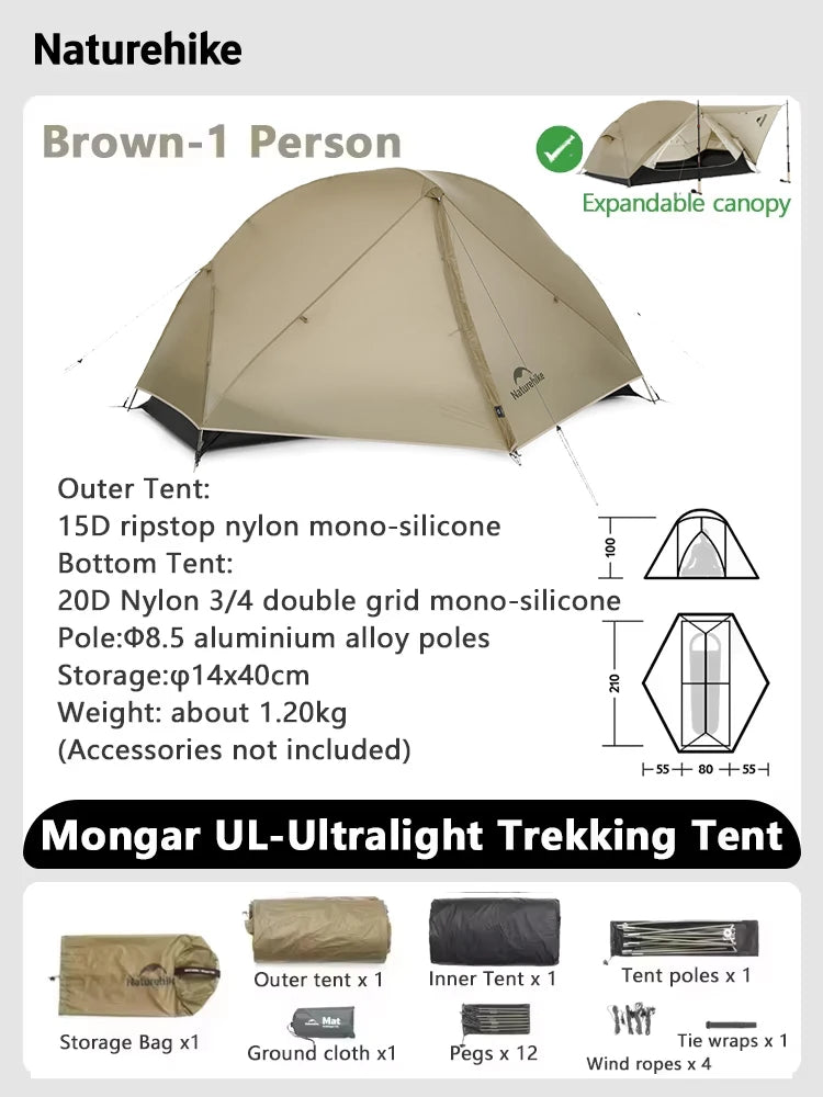 Naturehike Mongar 2 UL/PRO/Base Tent – Ultralight 2 Person Backpacking Tent - Bearkit