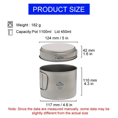 Widesea Ultralight Titanium Camping Pot 1100ml Foldable Handle Portable Outdoor Cookware with Mesh Bag for Backpacking Hiking Tr