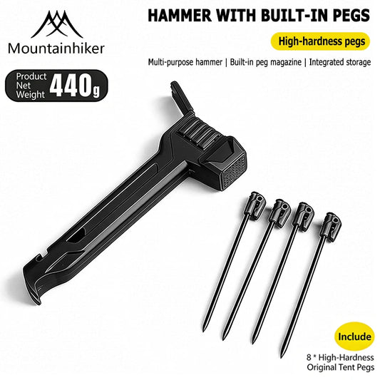 Multifunctional Tent Hammer + Ground Stakes Kit, Ergonomic Grip Portable Outdoor Gear, Practical Peg Remover for Camping Hiking