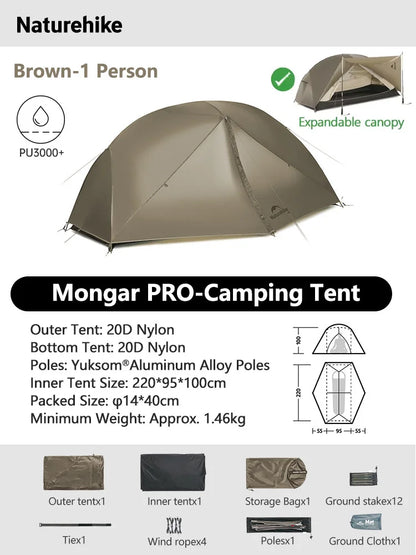 Naturehike Mongar 2 UL/PRO/Base Tent – Ultralight 2 Person Backpacking Tent - Bearkit