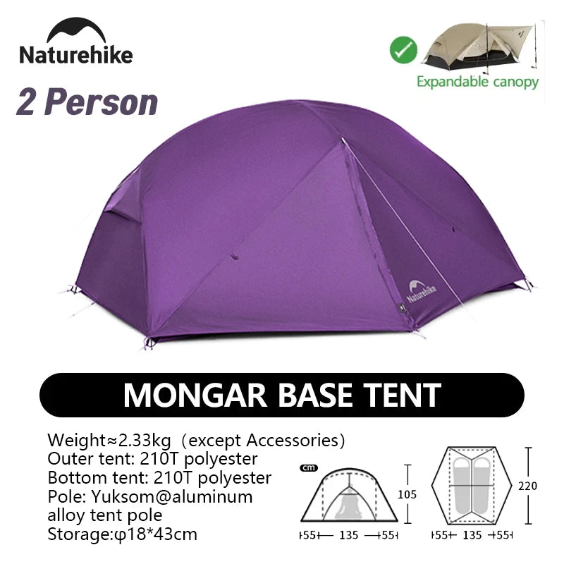Naturehike Mongar 2 UL/PRO/Base Tent – Ultralight 2 Person Backpacking Tent - Bearkit