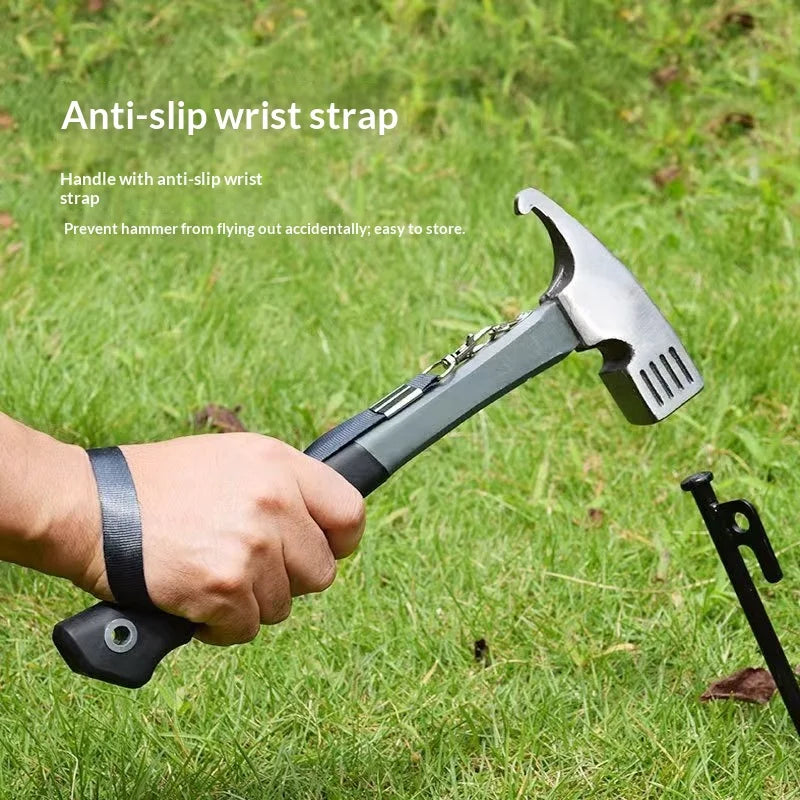 Portable Carbon Steel Camping Tent Hammer - Multifunction Tool for Peg Stake Puller, Mallet, Awning Canopy Remover & Extractor