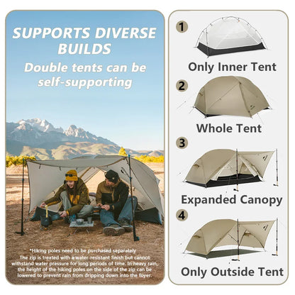 Naturehike Mongar 2 UL/PRO/Base Tent – Ultralight 2 Person Backpacking Tent - Bearkit