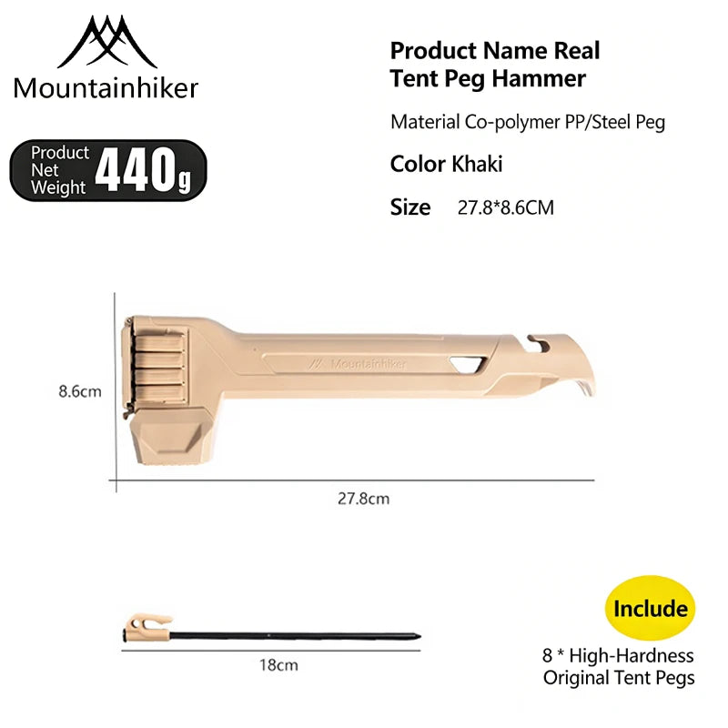 Multifunctional Tent Hammer + Ground Stakes Kit, Ergonomic Grip Portable Outdoor Gear, Practical Peg Remover for Camping Hiking