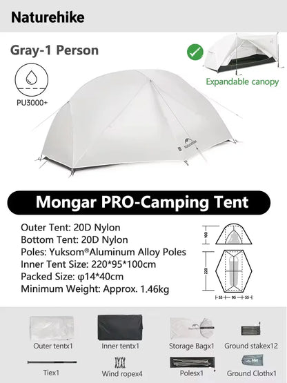 Naturehike Mongar 2 UL/PRO/Base Tent – Ultralight 2 Person Backpacking Tent - Bearkit