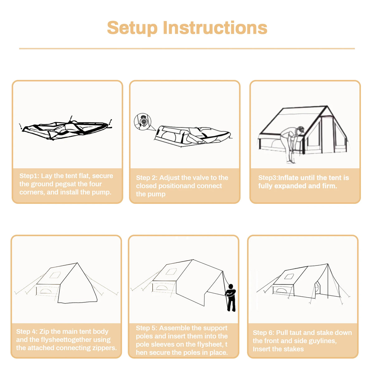PAKICETUS Inflatable Camping Tent – 5-8 Person Family Glamping Tent - Bearkit