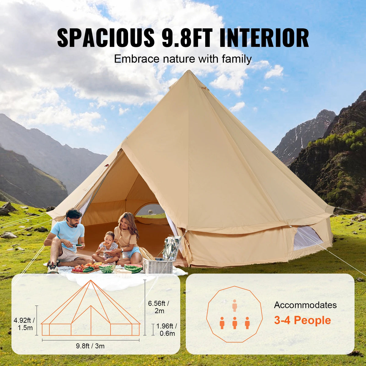 SucceBuy 3m Canvas Bell Tent – 4-Season Camping & Glamping Tent - Bearkit