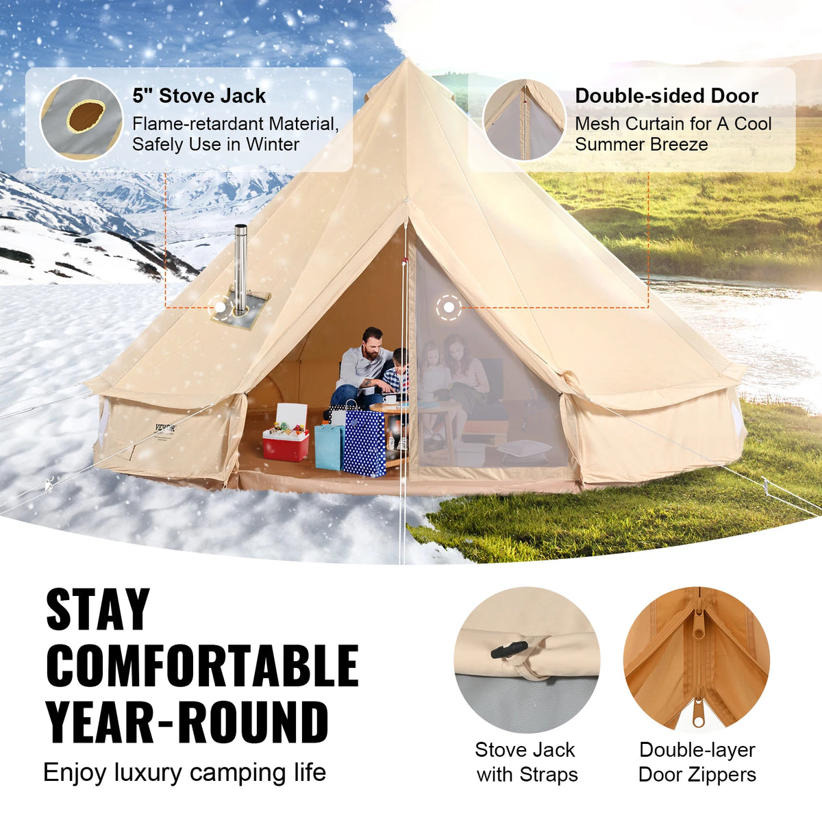 SucceBuy 3m Canvas Bell Tent – 4-Season Camping & Glamping Tent - Bearkit