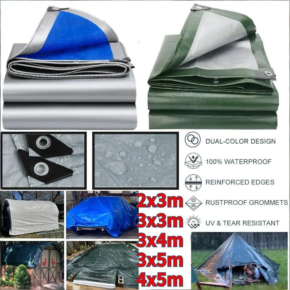 PE Tarp Waterproof Large Sheet Rain Cover Tarpaulin Canopy Awning Camping Car Truck Garden Furniture Pergola Patio Sunshade Net
