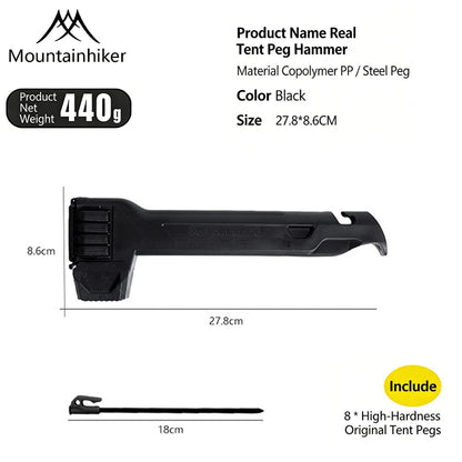Multifunctional Tent Hammer + Ground Stakes Kit, Ergonomic Grip Portable Outdoor Gear, Practical Peg Remover for Camping Hiking