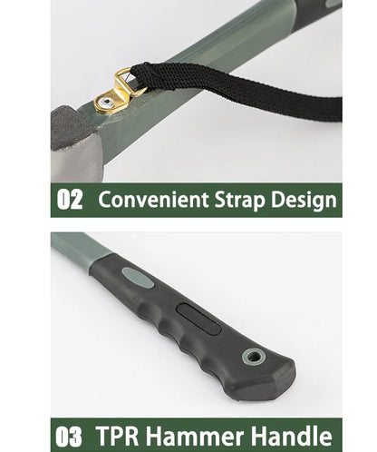 Portable Carbon Steel Camping Tent Hammer - Multifunction Tool for Peg Stake Puller, Mallet, Awning Canopy Remover & Extractor