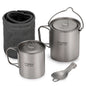 Tomshoo 3 PCS Titanium Cookware Set Ultralight 750ml Pot 450ml Water Cup Mug w Lid Folding Spork for Outdoor Camping Backpacking