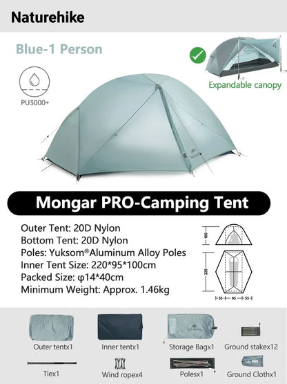 Naturehike Mongar 2 UL/PRO/Base Tent – Ultralight 2 Person Backpacking Tent - Bearkit