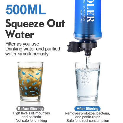 500ML Soft Water Bottle With Filter Ultralight Collapsible Water Filter Bottle Hydrapak Soft Flask for Hiking Camping Backpack