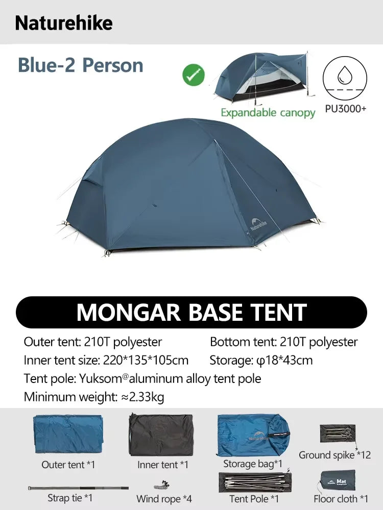 Naturehike Mongar 2 UL/PRO/Base Tent – Ultralight 2 Person Backpacking Tent - Bearkit