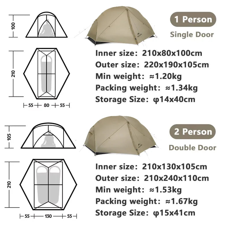 Naturehike Mongar 2 UL/PRO/Base Tent – Ultralight 2 Person Backpacking Tent - Bearkit