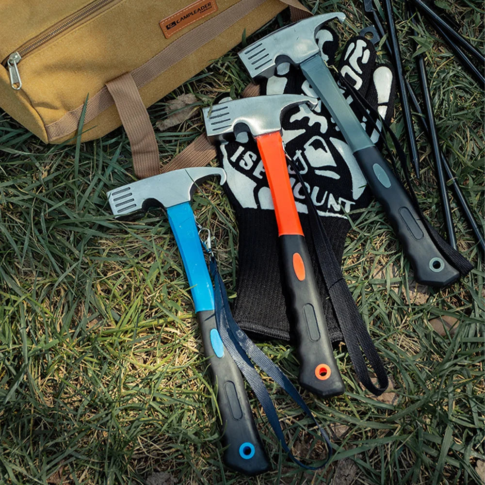Portable Carbon Steel Camping Tent Hammer - Multifunction Tool for Peg Stake Puller, Mallet, Awning Canopy Remover & Extractor