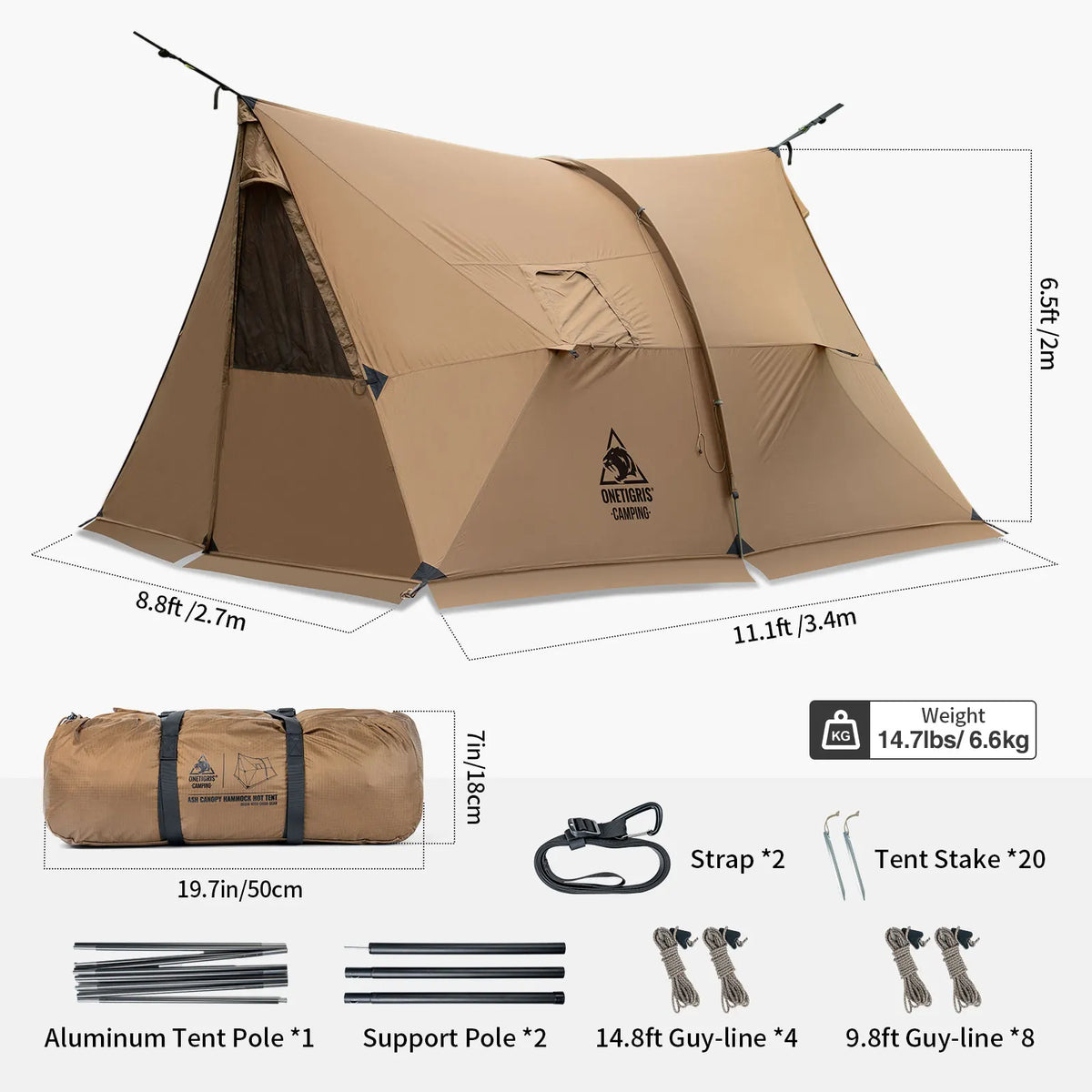 OneTigris ASH Hammock Canopy – 4 Season Hot Tent with Stove Jack - Bearkit