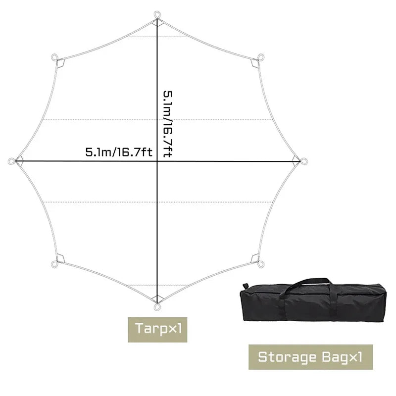 5.1m × 5.1m Large Camping Tarp – Waterproof Butterfly Sun Shelter - Bearkit