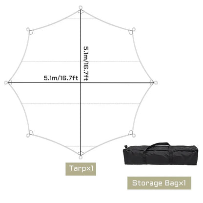 5.1m × 5.1m Large Camping Tarp – Waterproof Butterfly Sun Shelter - Bearkit