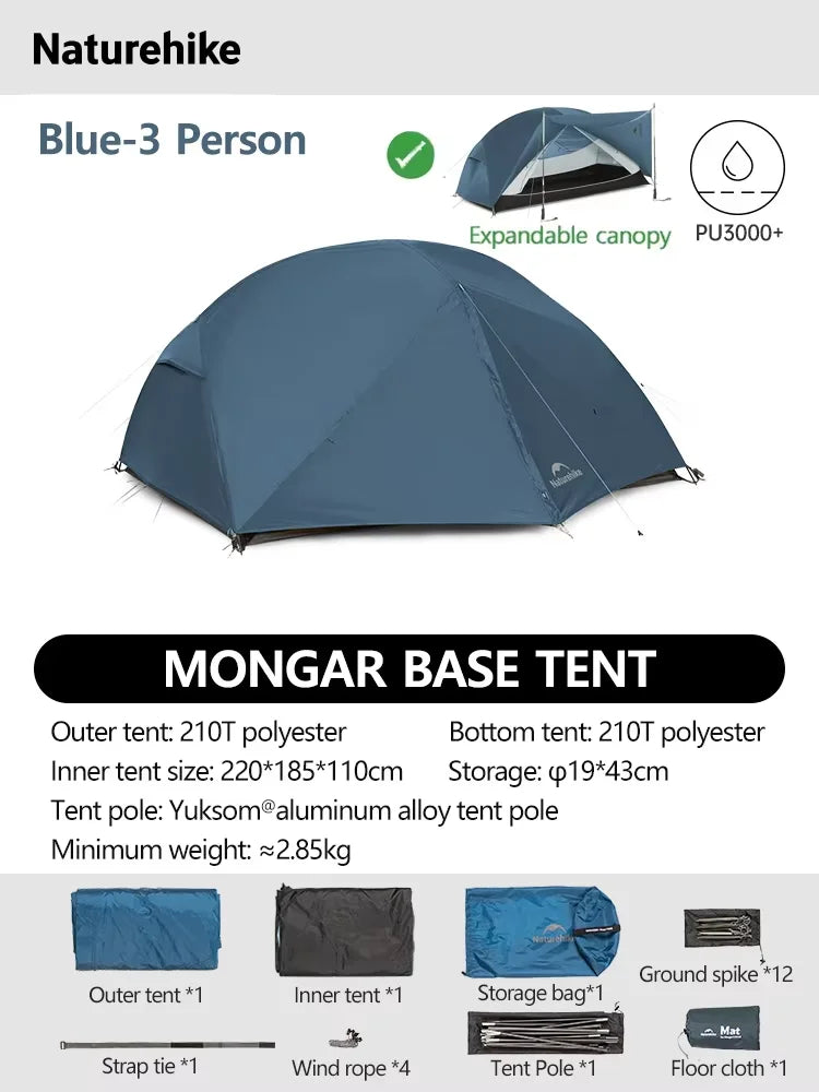 Naturehike Mongar 2 UL/PRO/Base Tent – Ultralight 2 Person Backpacking Tent - Bearkit