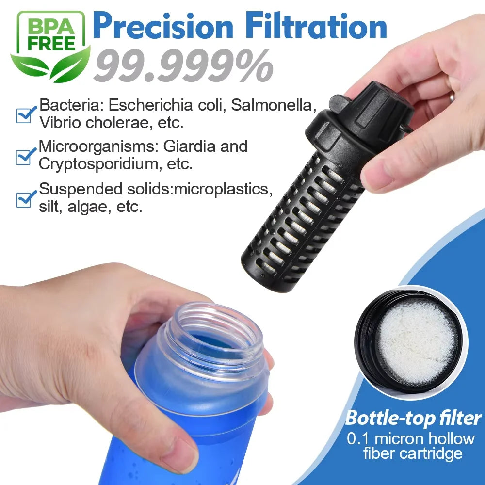 500ML Soft Water Bottle With Filter Ultralight Collapsible Water Filter Bottle Hydrapak Soft Flask for Hiking Camping Backpack