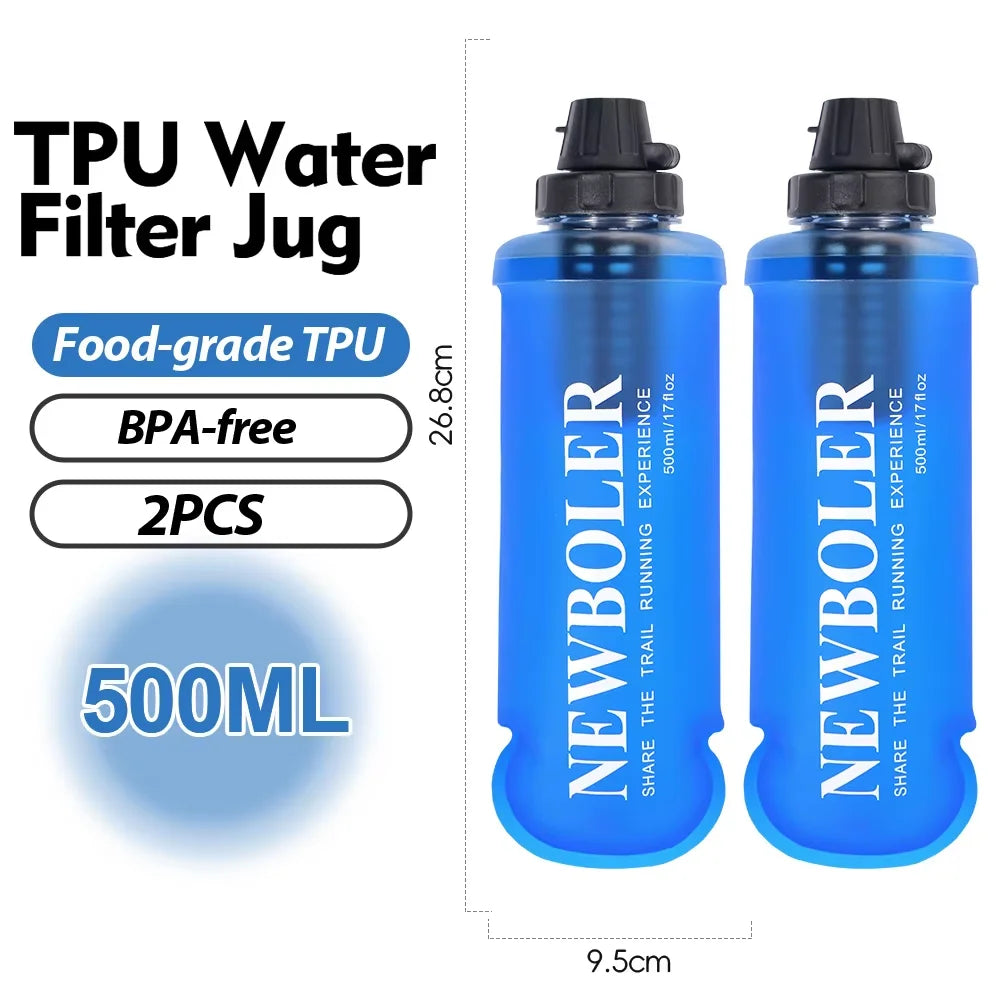 500ML Soft Water Bottle With Filter Ultralight Collapsible Water Filter Bottle Hydrapak Soft Flask for Hiking Camping Backpack
