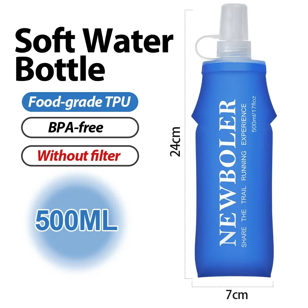 500ML Soft Water Bottle With Filter Ultralight Collapsible Water Filter Bottle Hydrapak Soft Flask for Hiking Camping Backpack