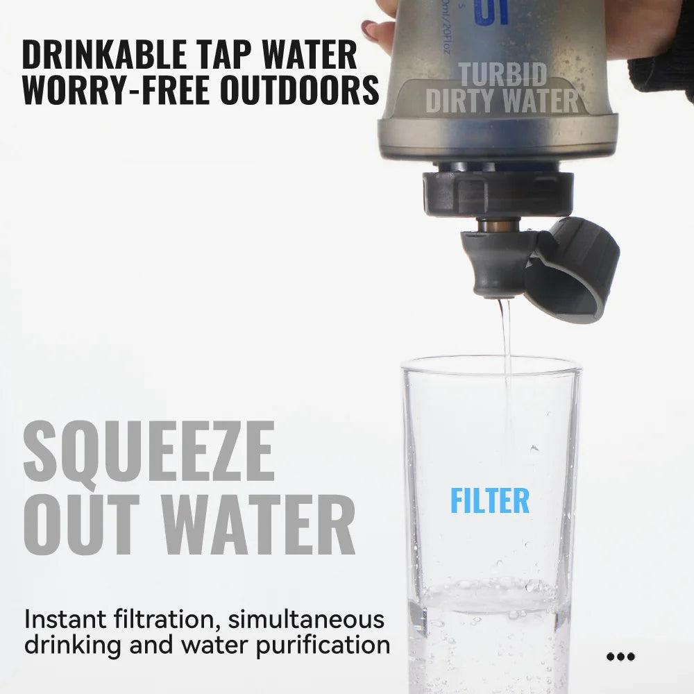 WRELS Soft Water Bottle with Filter Ultralight Collapsible Water Filter Bottle Hydrapak Soft Flask for Hiking Camping Backpack