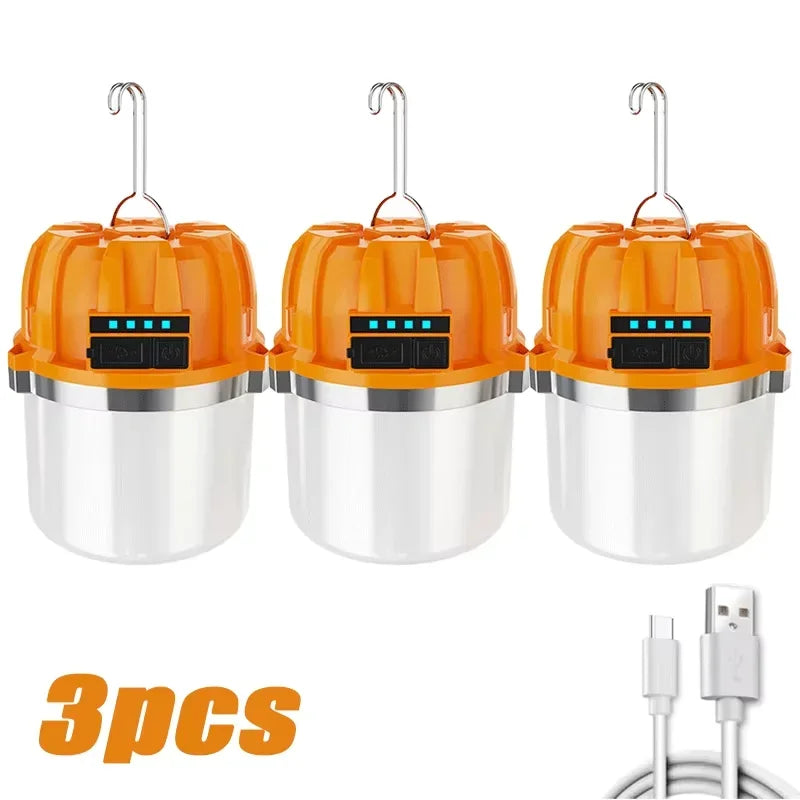 500W LED Camping Lantern USB Rechargeable Portable Lamp Bulb Flashlight with Power Display Emergency Light for Outdoors Fishing