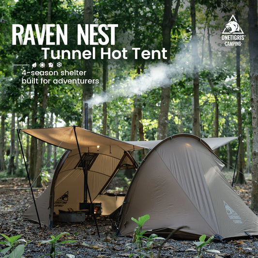 OneTigris Raven Nest Tunnel Hot Tent 2 Person 4-Season Backpacking Tent with Stove Jack