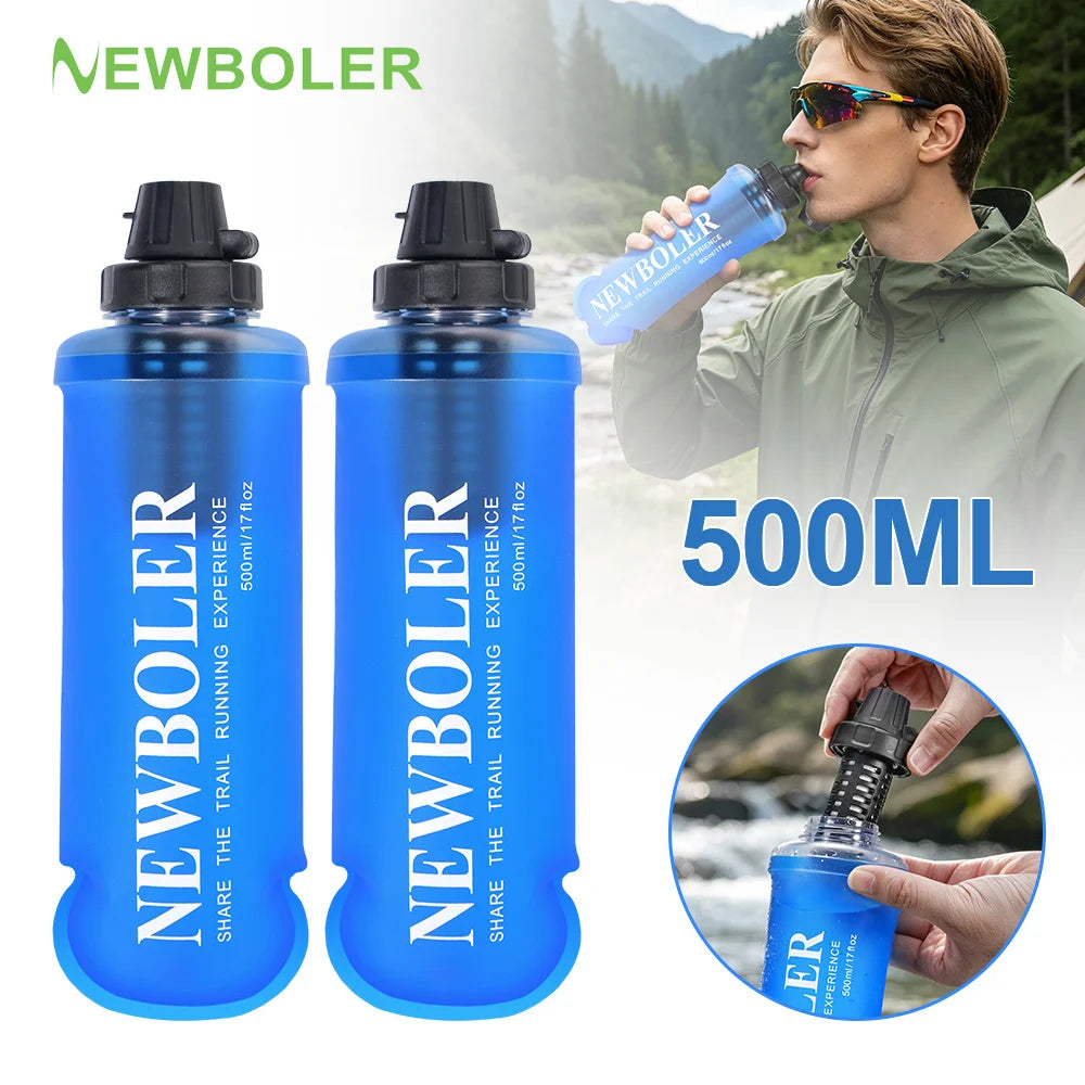 500ML Soft Water Bottle With Filter Ultralight Collapsible Water Filter Bottle Hydrapak Soft Flask for Hiking Camping Backpack
