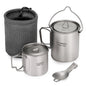 Tomshoo 3 PCS Titanium Cookware Set Ultralight 750ml Pot 450ml Water Cup Mug w Lid Folding Spork for Outdoor Camping Backpacking