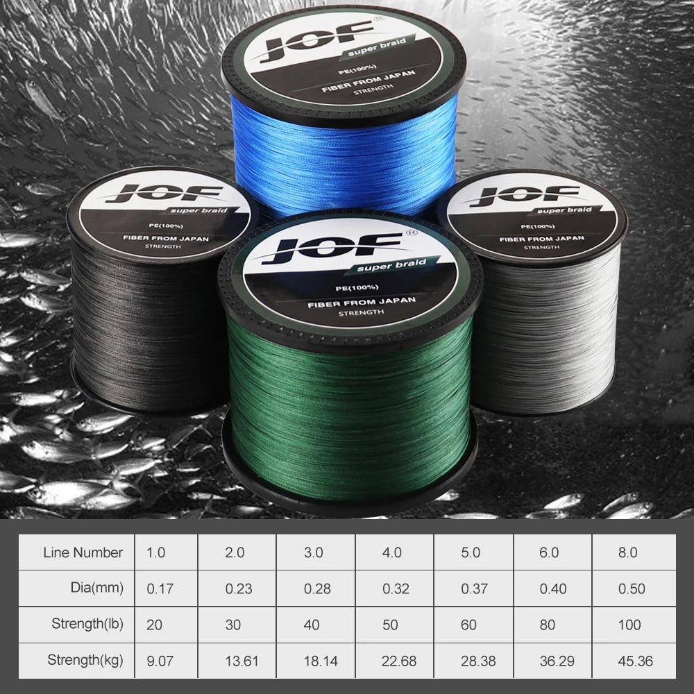 JOF 8-Strand Braided Fishing Line – PE Super Strong Abrasion Resistant Fishing Line