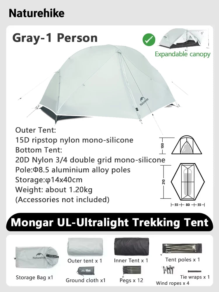 Naturehike Mongar 2 UL/PRO/Base Tent – Ultralight 2 Person Backpacking Tent - Bearkit