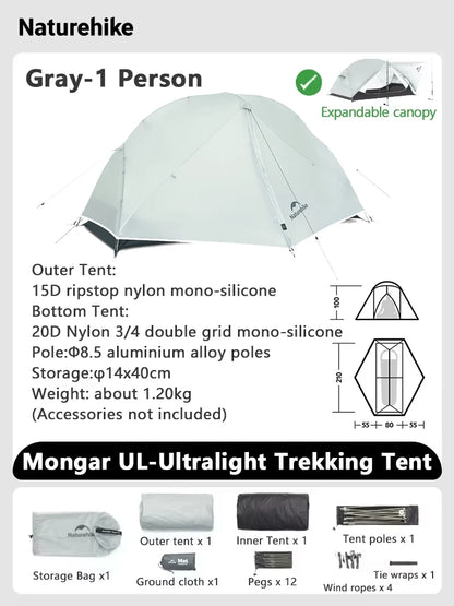 Naturehike Mongar 2 UL/PRO/Base Tent – Ultralight 2 Person Backpacking Tent - Bearkit