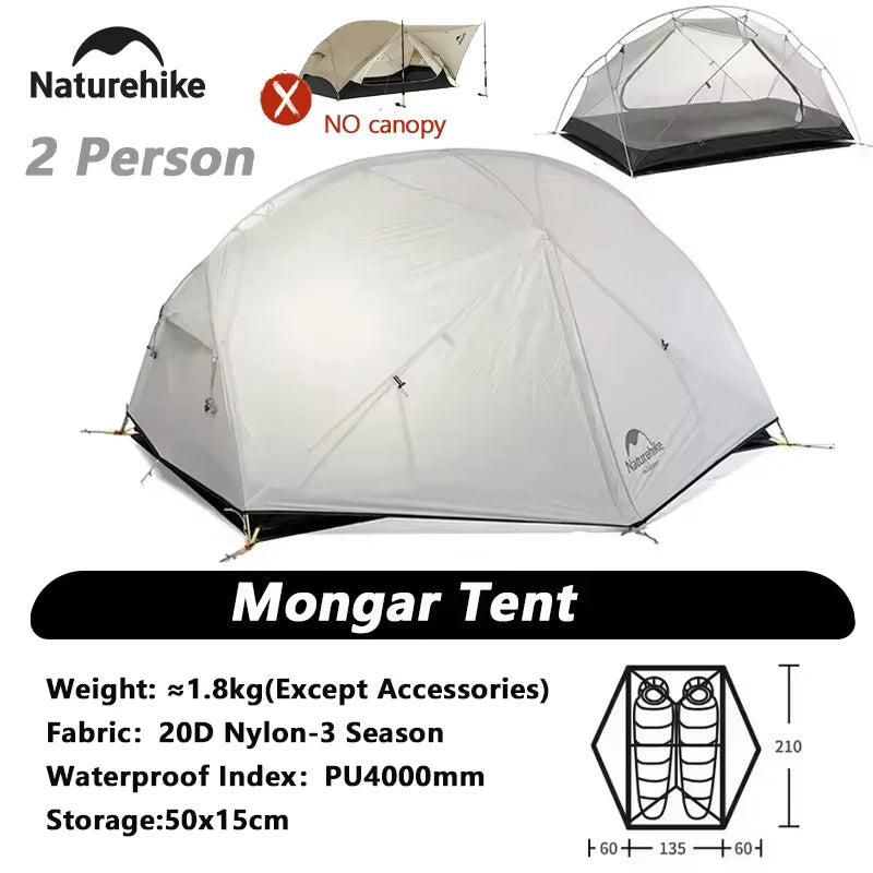 Naturehike Mongar 2 UL/PRO/Base Tent – Ultralight 2 Person Backpacking Tent - Bearkit